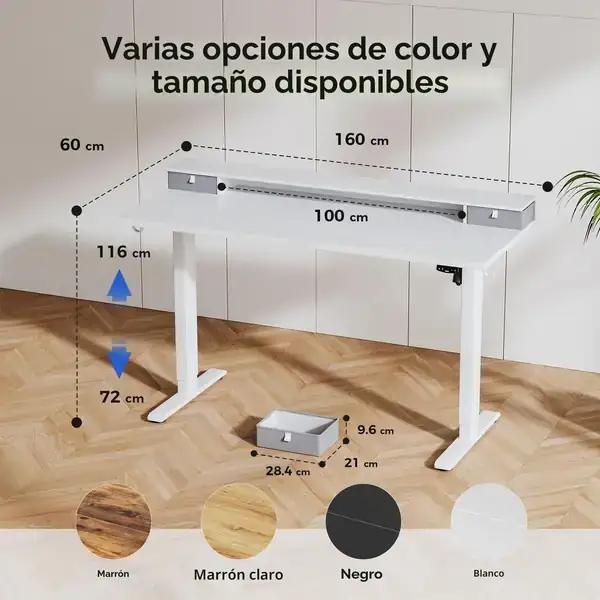 Agilestic · Escritorio elevable eléctrico 160 × 60 cm con 2 cajones — vista 2