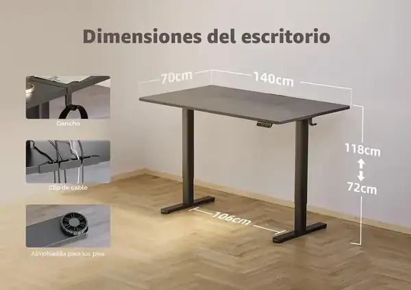 Claiks · Escritorio elevable eléctrico con memoria y gestión de cables — vista 3