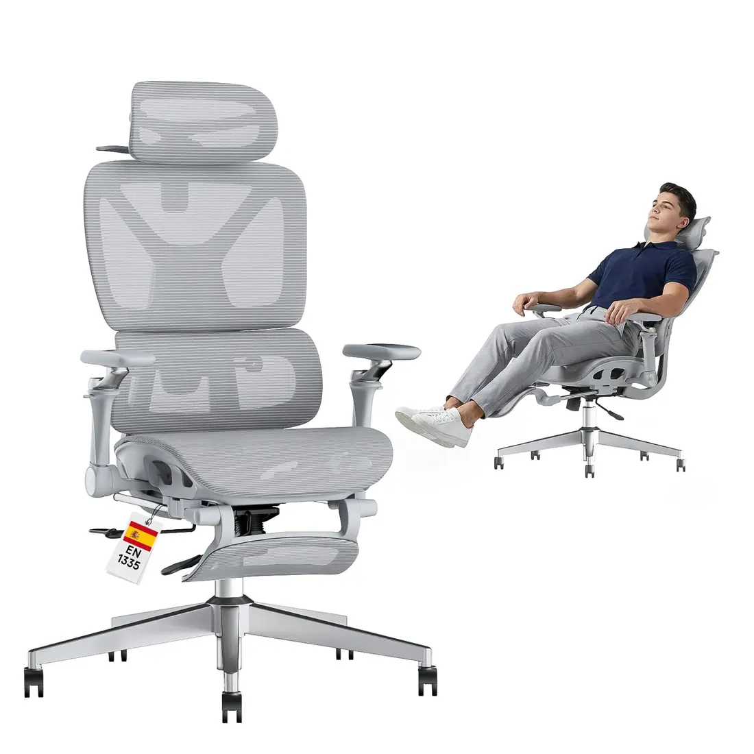 Comfora · Silla ergonómica con reposabrazos 6D y lumbar de 25°