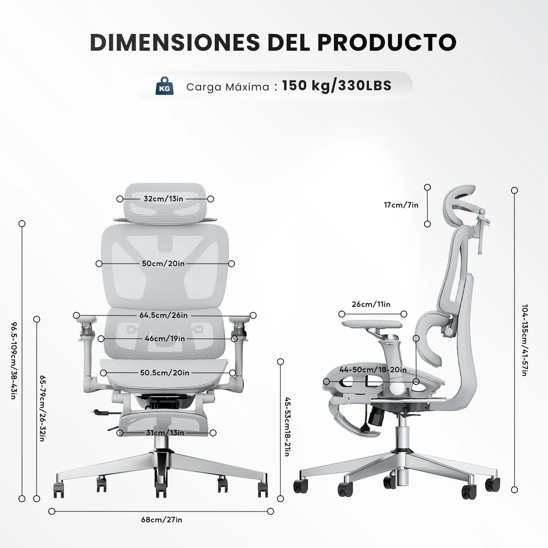 Comfora · Silla ergonómica con reposabrazos 6D y lumbar de 25° — vista 3