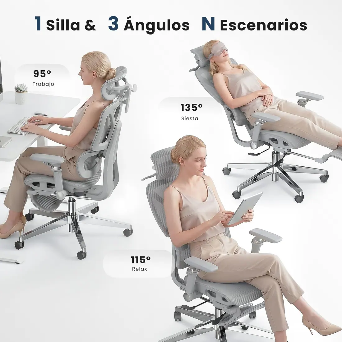 Comfora · Silla ergonómica con reposabrazos 6D y lumbar de 25° — vista 4