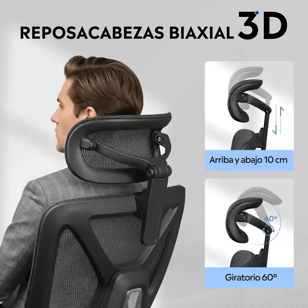 DEVAISE · Silla ergonómica reclinable 135° con reposapiés y reposabrazos 3D — vista 4