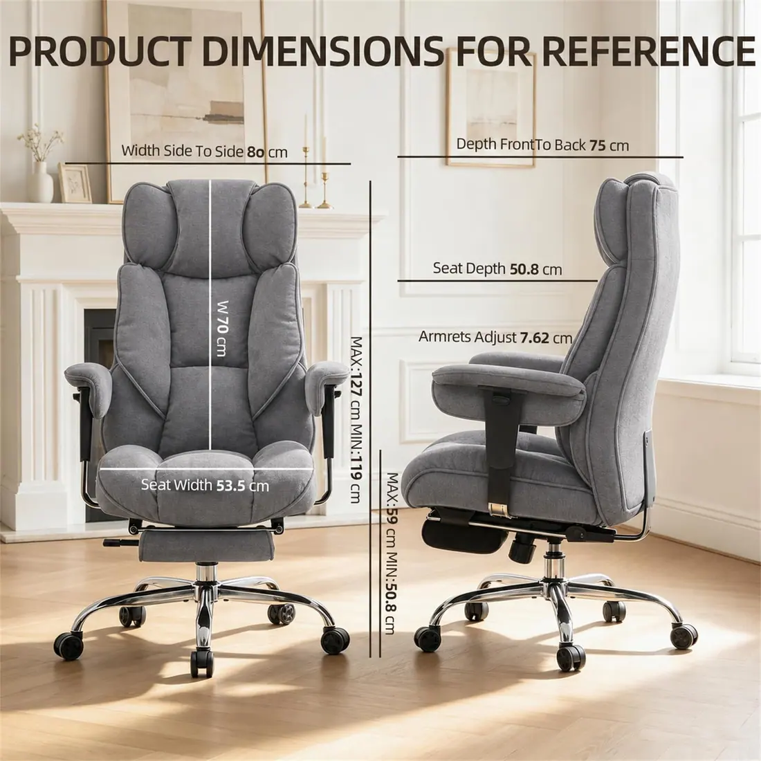 Efomao · Silla de oficina acolchada reclinable con reposapiés — vista 2