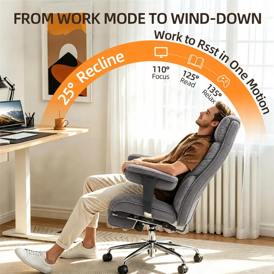 Efomao · Silla de oficina acolchada reclinable con reposapiés — vista 3