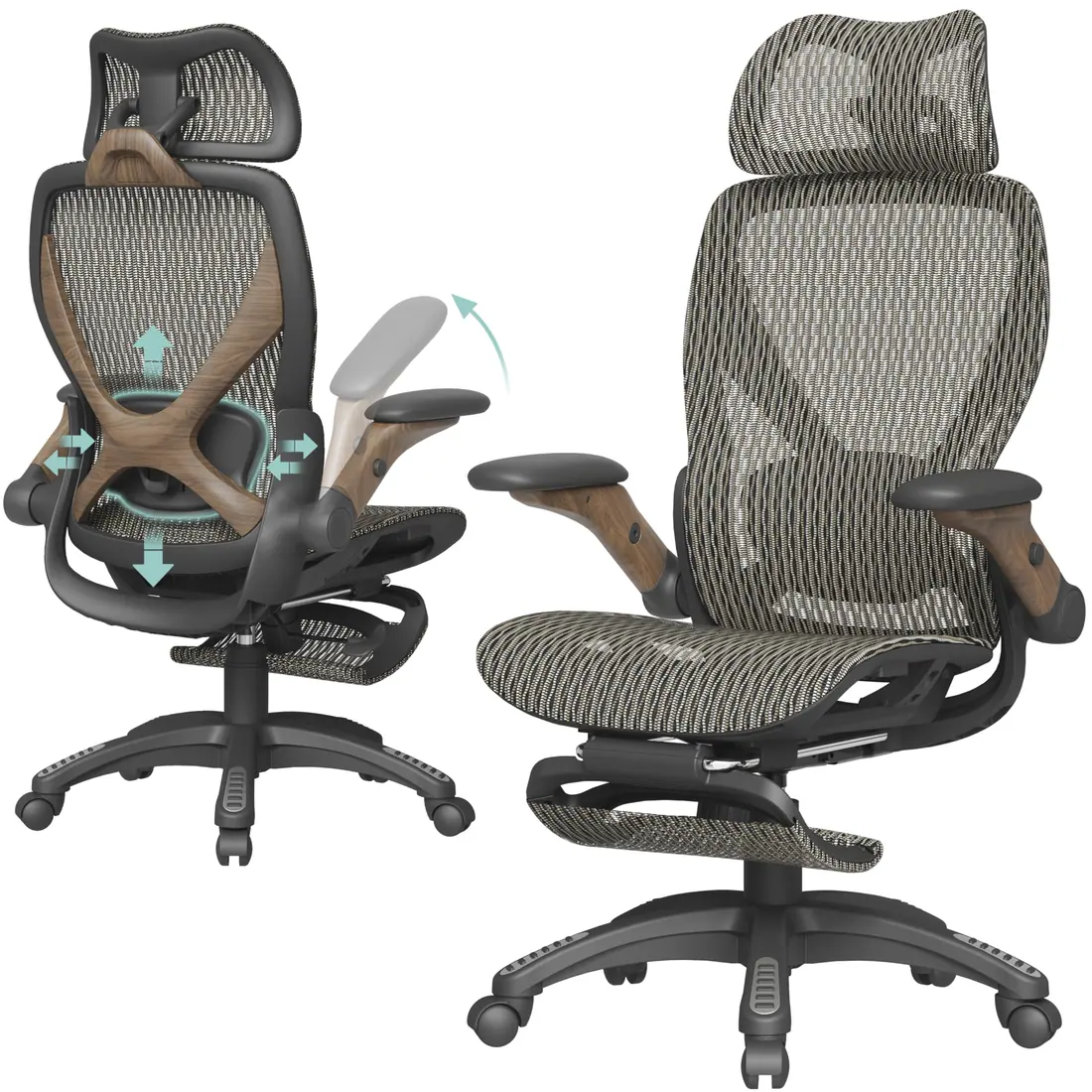 ELABEST · X100, silla ergonómica de malla con reposapiés retráctil