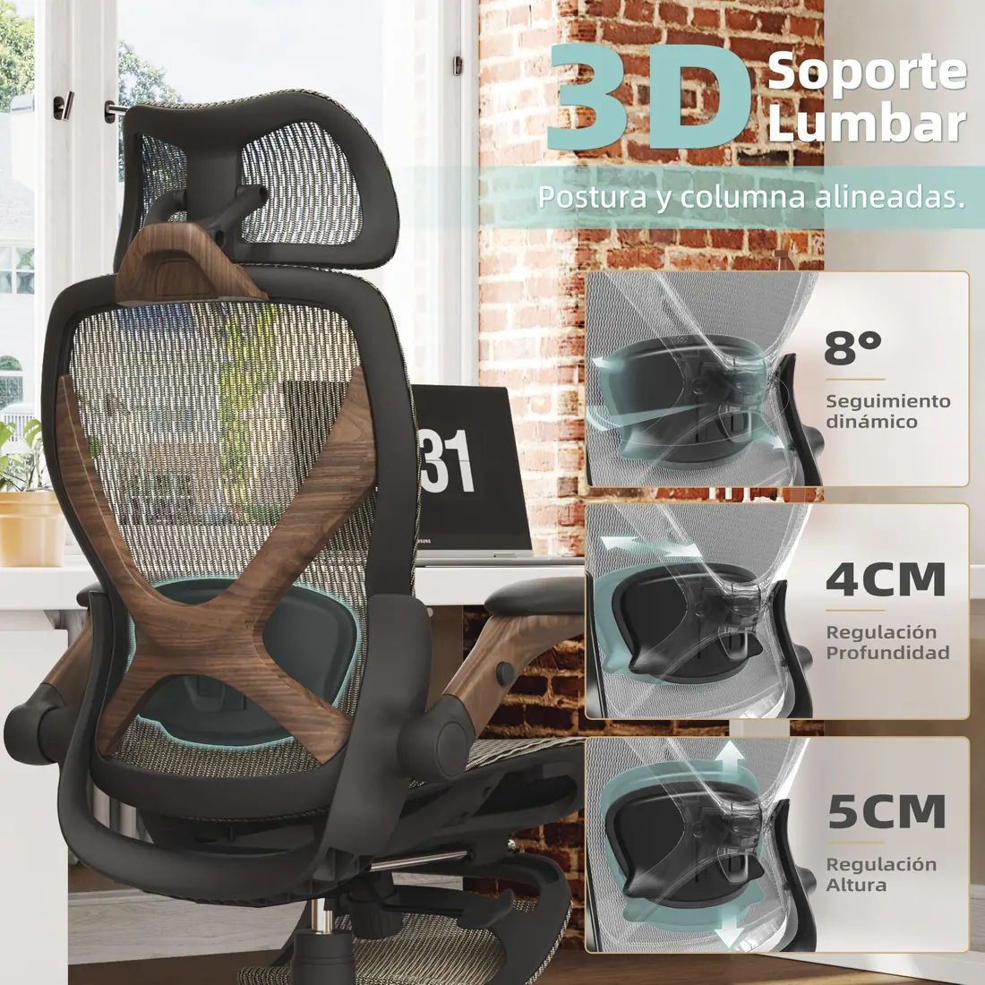 ELABEST · X100, silla ergonómica de malla con reposapiés retráctil — vista 4