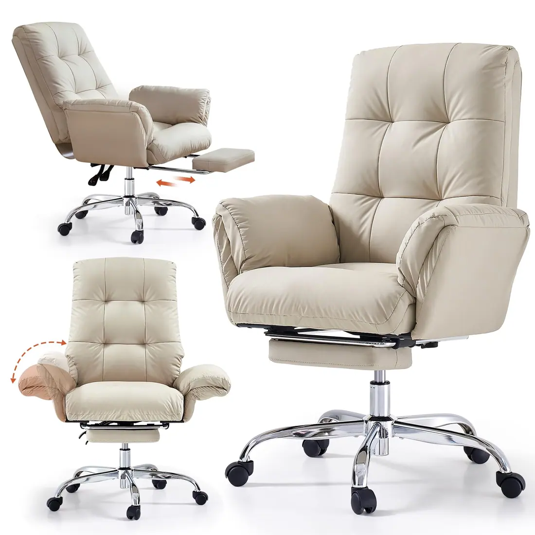EMIAH · Silla de oficina de cuero sintético con reposabrazos abatibles