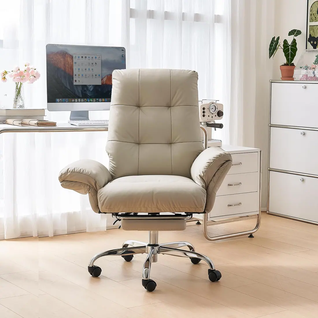 EMIAH · Silla de oficina de cuero sintético con reposabrazos abatibles — vista 2