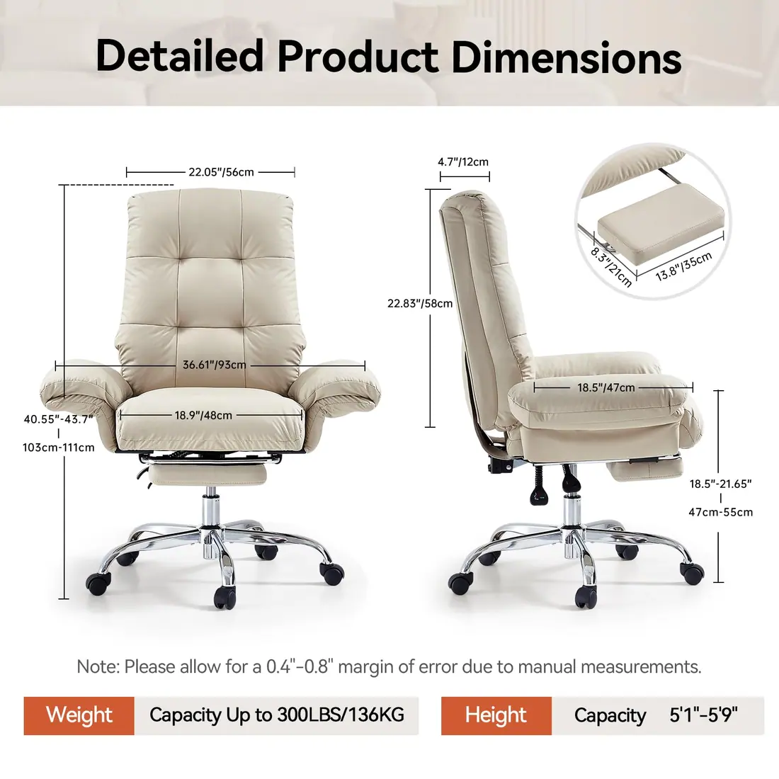 EMIAH · Silla de oficina de cuero sintético con reposabrazos abatibles — vista 3