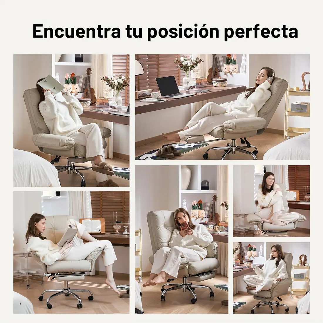 EMIAH · Silla de oficina de cuero sintético con reposabrazos abatibles — vista 4
