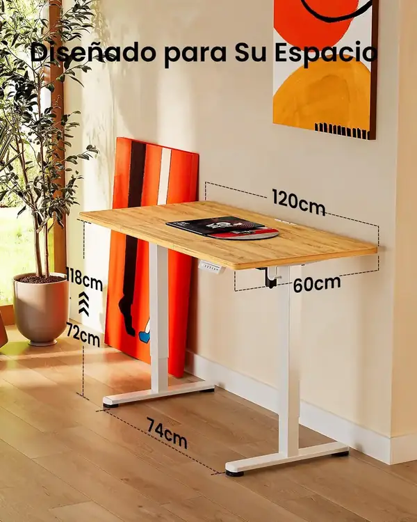 ErGear · Escritorio elevable eléctrico 120 × 60 cm nogal oscuro — vista 3