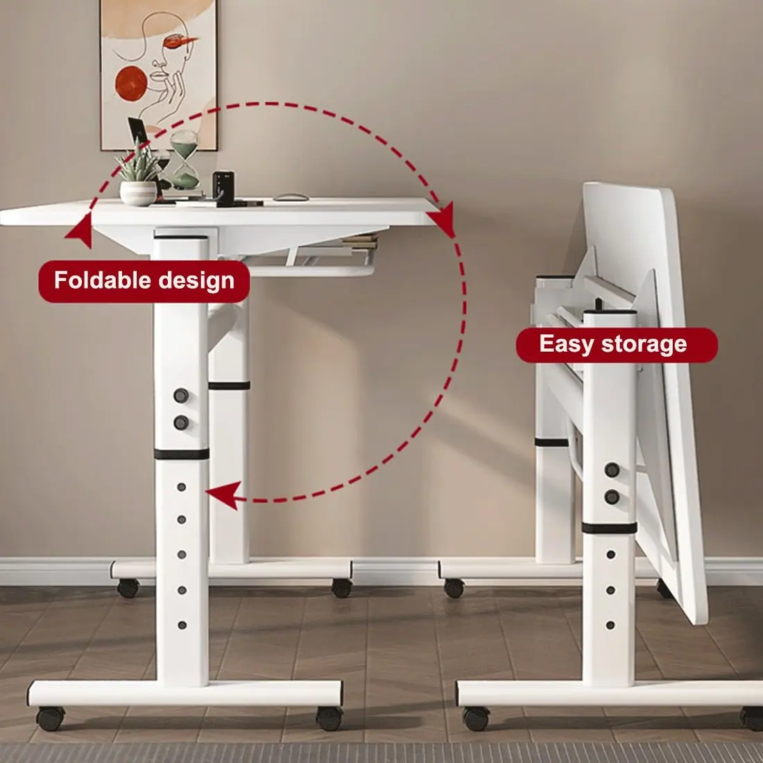 Generic · Escritorio plegable con estantes 100 cm, regulable en altura — vista 3