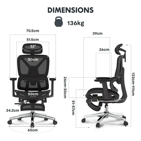 FLEXISPOT ErgoX · Silla ergonómica con respaldo 5D, reposacabezas 3D y reposapiés — vista 2
