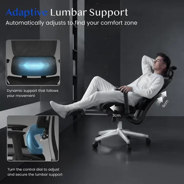 FLEXISPOT ErgoX · Silla ergonómica con respaldo 5D, reposacabezas 3D y reposapiés — vista 4