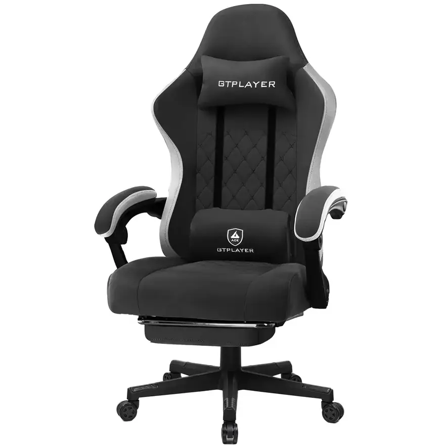GTPLAYER · Silla gaming de tela reclinable con reposapiés retráctil