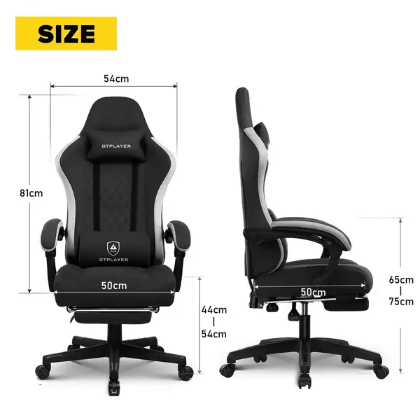 GTPLAYER · Silla gaming de tela reclinable con reposapiés retráctil — vista 2