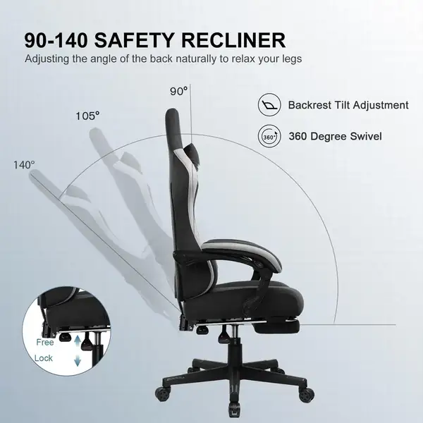 GTPLAYER · Silla gaming de tela reclinable con reposapiés retráctil — vista 4