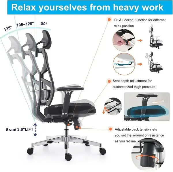 HOLLUDLE Shaper1 · Silla ergonómica con respaldo adaptativo y reposabrazos 4D — vista 6