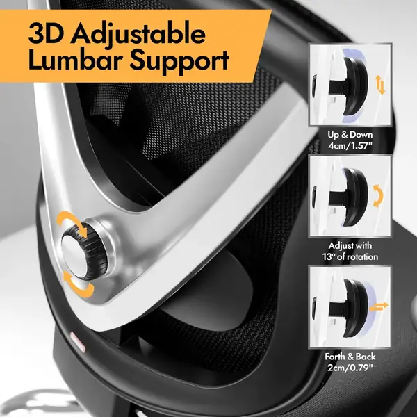 HOLLUDLE · Silla ergonómica con soporte lumbar 3D y reposabrazos 3D — vista 3