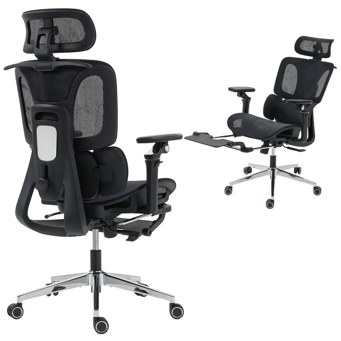 HOMCOM · Silla ergonómica de malla con reposabrazos 6D y reposapiés