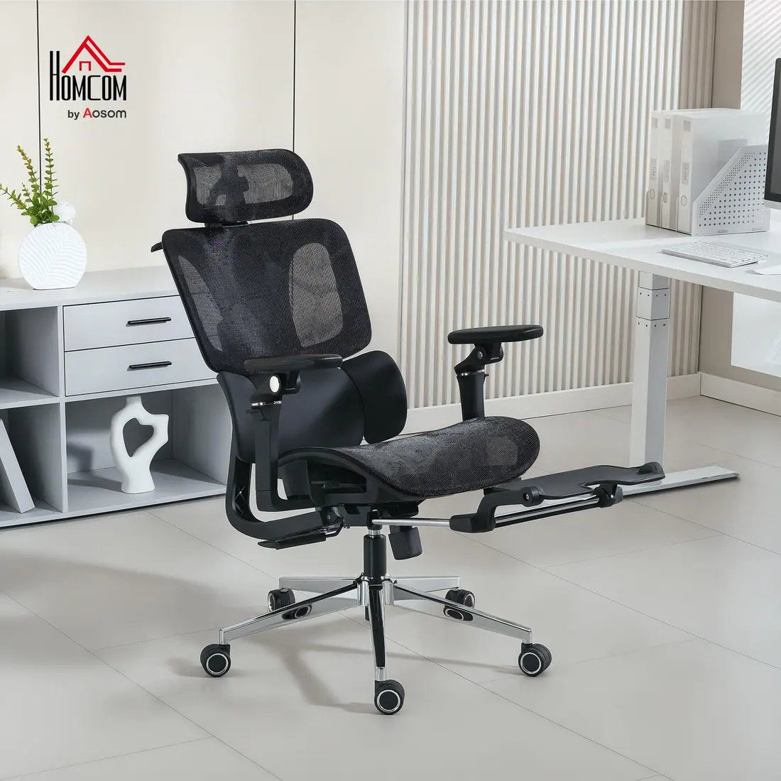 HOMCOM · Silla ergonómica de malla con reposabrazos 6D y reposapiés — vista 2