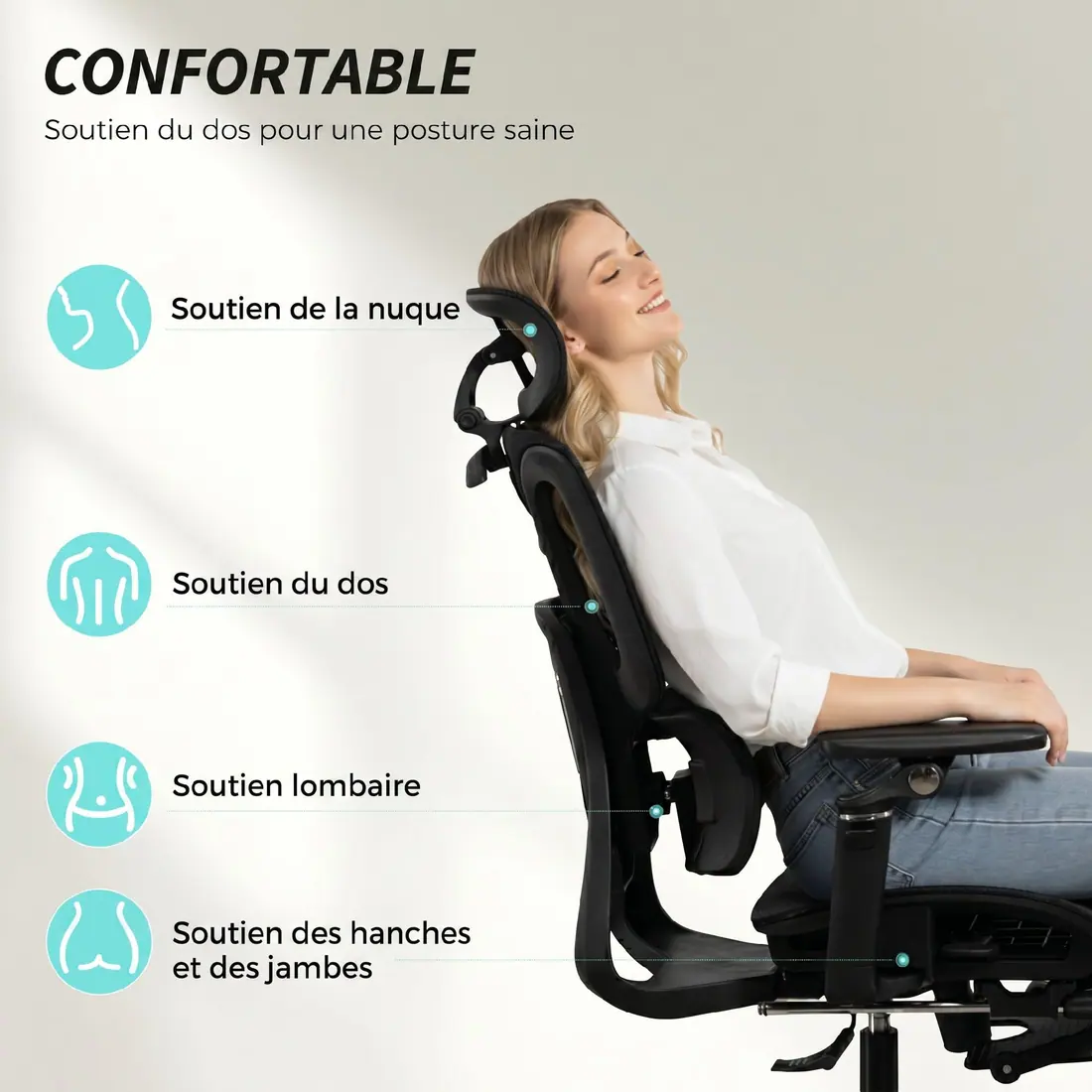 HOMCOM · Silla ergonómica de malla con reposabrazos 6D y reposapiés — vista 4