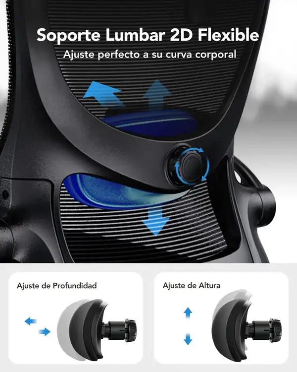 HUANUO · Silla ergonómica con lumbar 2D y reposabrazos 3D certificada SGS — vista 4