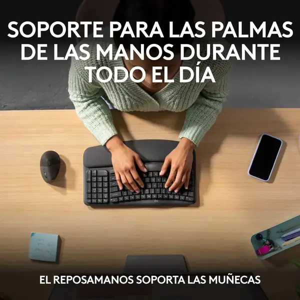 Logitech Wave Keys · Teclado ergonómico inalámbrico con reposamanos — vista 4