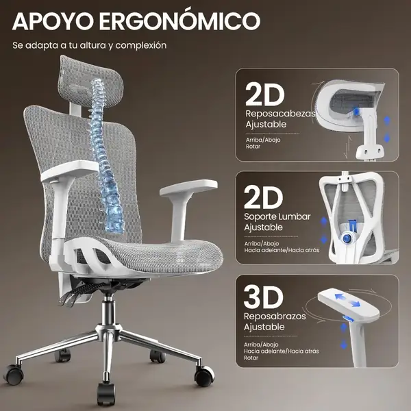 naspaluro · Silla ergonómica de malla con respaldo en 3 posiciones y 150 kg — vista 4