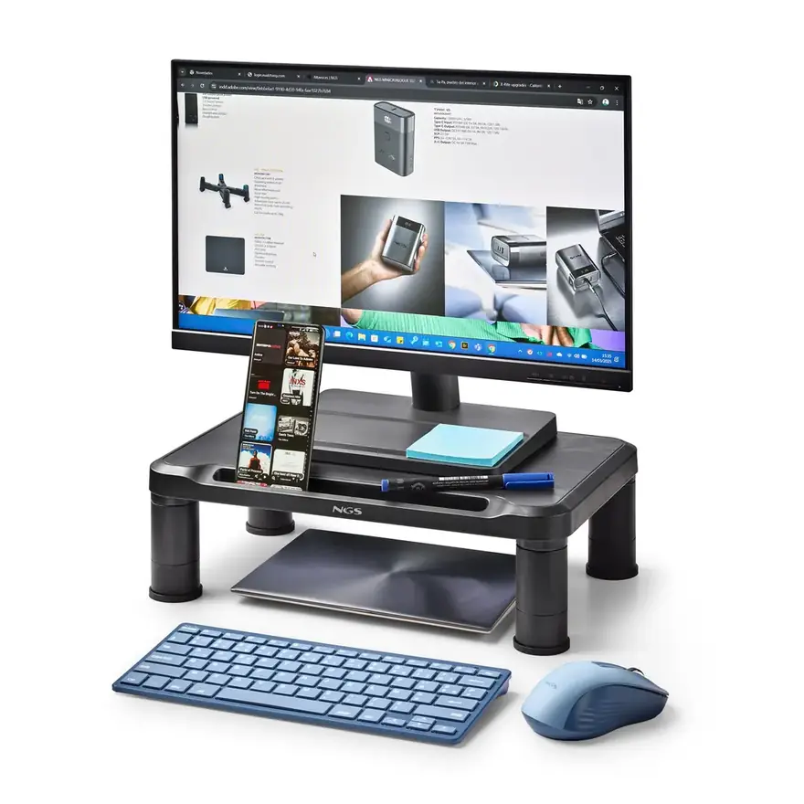 NGS Screen Stand · Elevador de monitor con 3 alturas y 20 kg