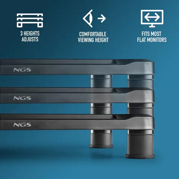 NGS Screen Stand · Elevador de monitor con 3 alturas y 20 kg — vista 3
