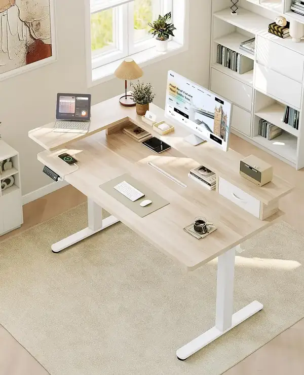 OffiGo · Escritorio elevable con soporte para monitor, cajón y USB 120 × 60 cm — vista 2