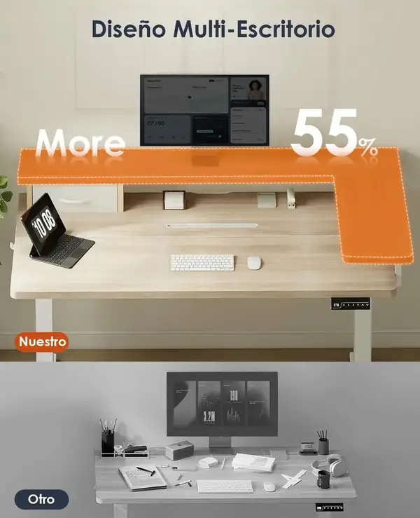 OffiGo · Escritorio elevable con soporte para monitor, cajón y USB 120 × 60 cm — vista 4