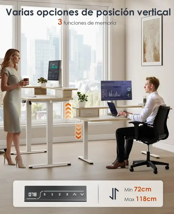 OffiGo · Escritorio elevable con soporte para monitor, cajón y USB 120 × 60 cm — vista 6