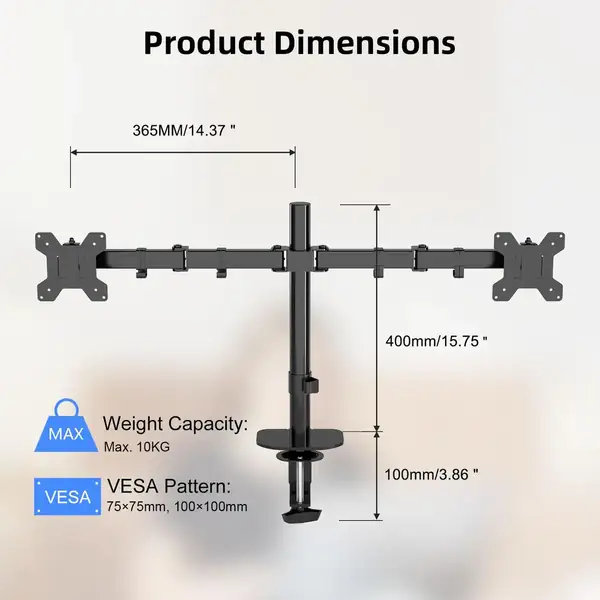 Pholiten · Soporte doble para monitores de 13 a 27 pulgadas — vista 3
