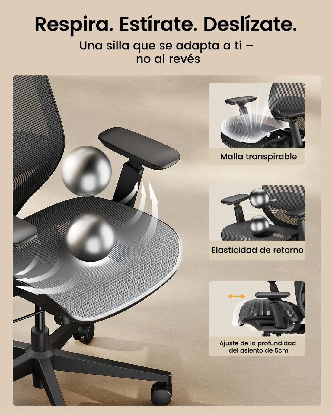 ProtoArc · EC200 Pro, silla ergonómica de malla con reposabrazos 4D — vista 4