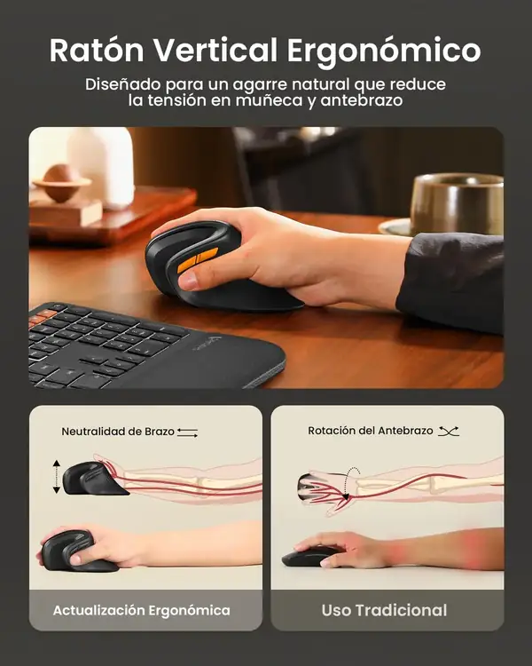 ProtoArc EM11 NL · Ratón vertical inalámbrico con apoyo de muñeca extendido — vista 4
