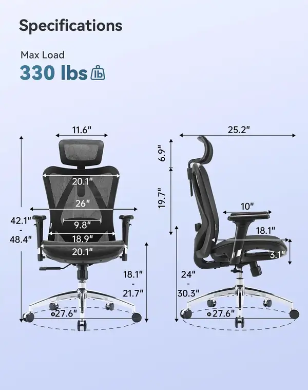 SIHOO M57 · Silla ergonómica de malla con respaldo dividido — vista 3