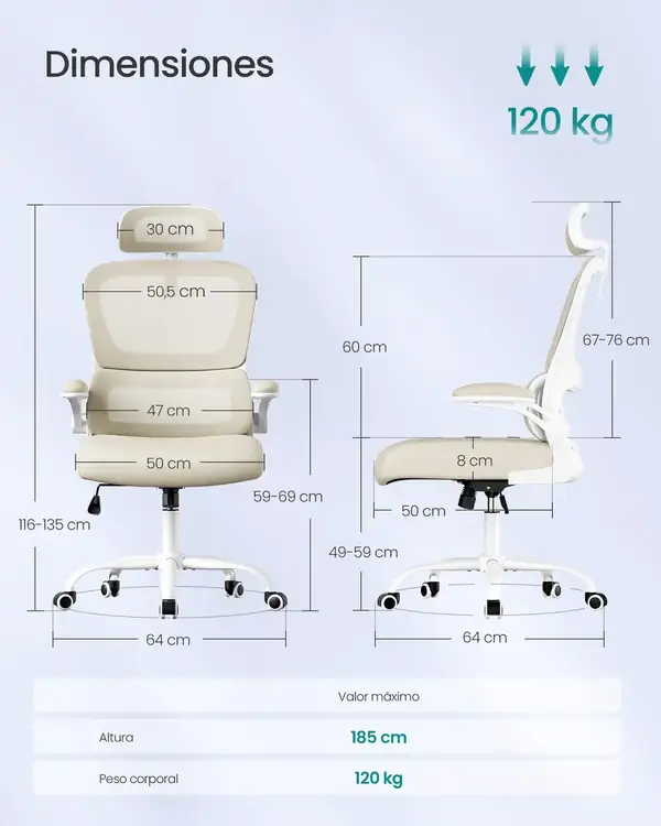 SONGMICS OBN041 · Silla de oficina de malla con asiento de 8 cm — vista 3