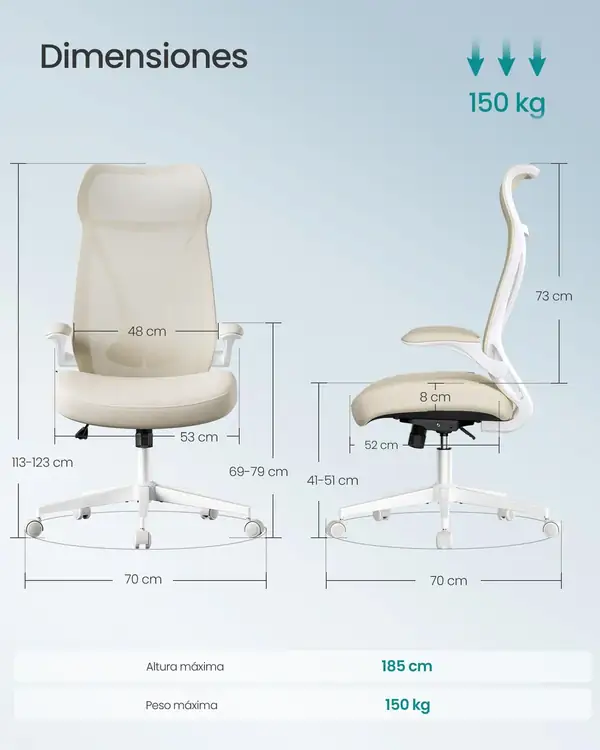 SONGMICS OBN088 · Silla giratoria con respaldo en S de 70 cm — vista 3
