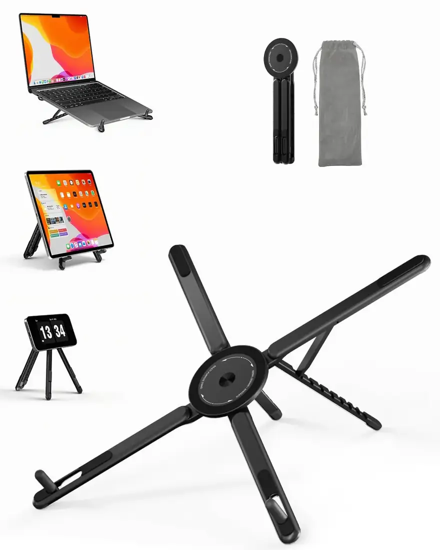 SupeDesk · Soporte plegable 3 en 1 para portátil, tableta y móvil