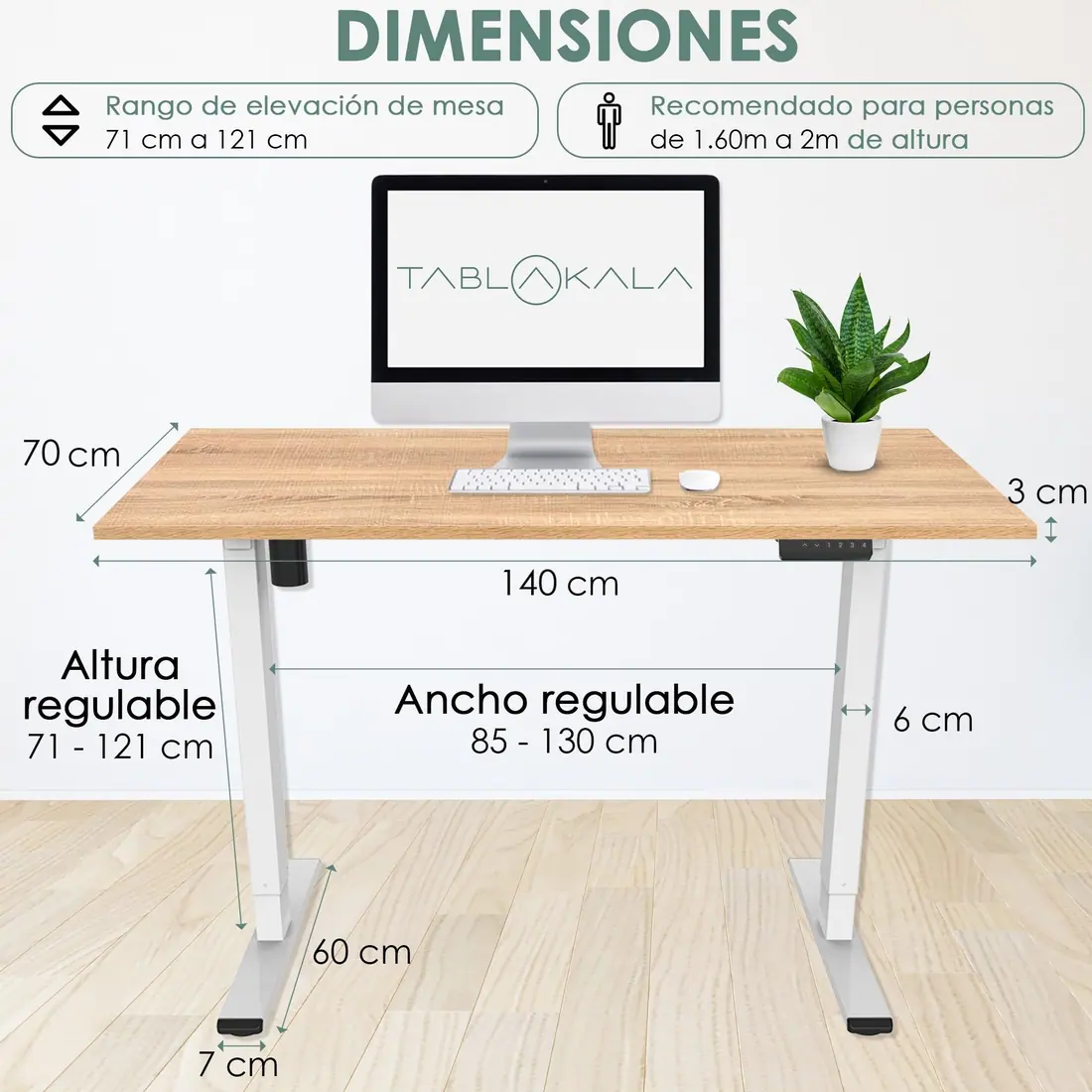 Tablakala · Escritorio elevable eléctrico 140 × 70 cm de fabricación española — vista 3