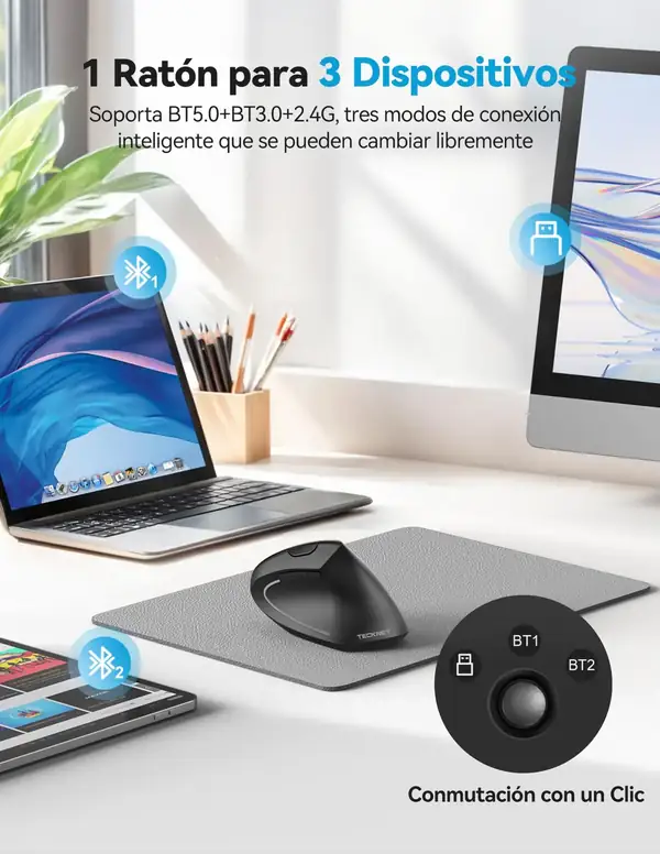 TECKNET · Ratón vertical Bluetooth recargable con 6 niveles de DPI — vista 2