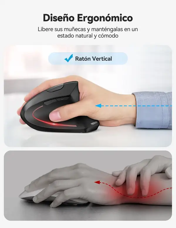 TECKNET · Ratón vertical Bluetooth recargable con 6 niveles de DPI — vista 4
