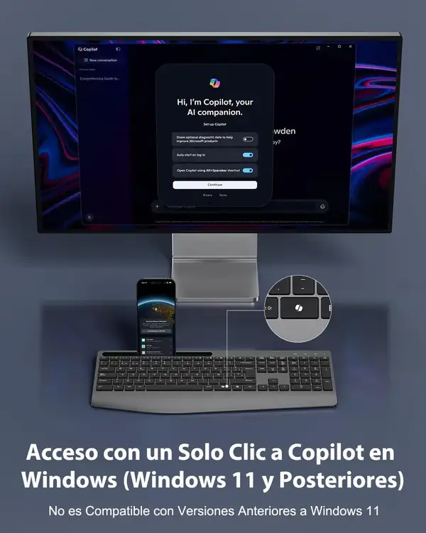 TECURS · Teclado inalámbrico ergonómico recargable con reposamuñecas y retroiluminación — vista 2