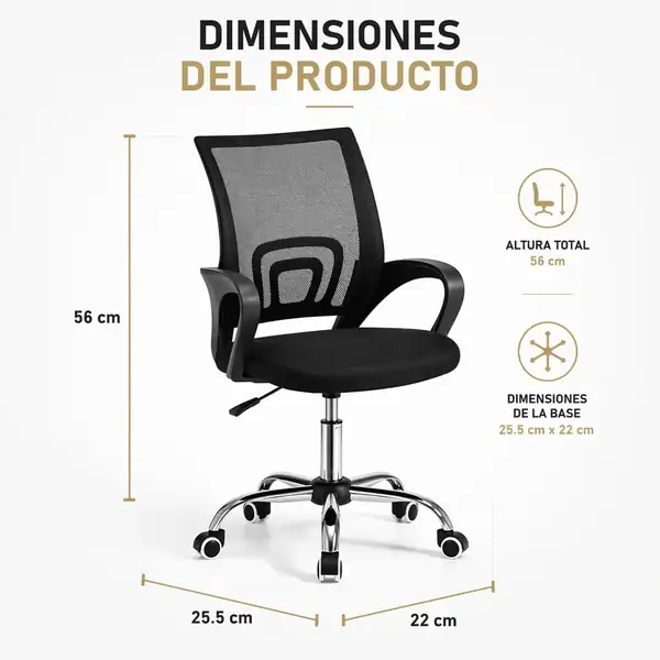T-LoVendo · Silla de escritorio juvenil de malla con elevación a gas — vista 3