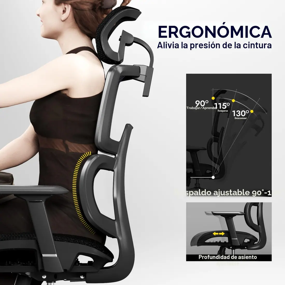 TONFARY · Silla ergonómica de malla con respaldo dividido, 150 kg — vista 4