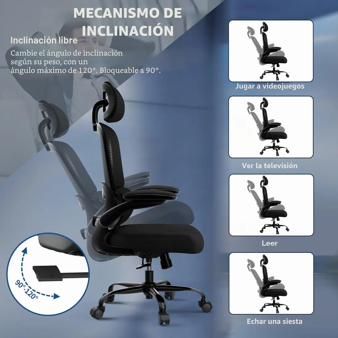 TRALT · Silla de oficina con soporte lumbar ajustable y reposacabezas — vista 3
