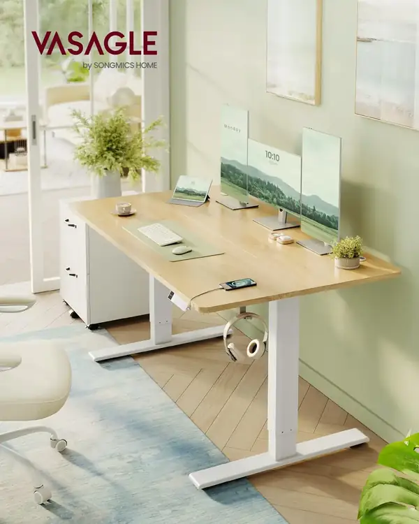 VASAGLE · Escritorio elevable eléctrico 140 × 80 cm con estante inferior — vista 2