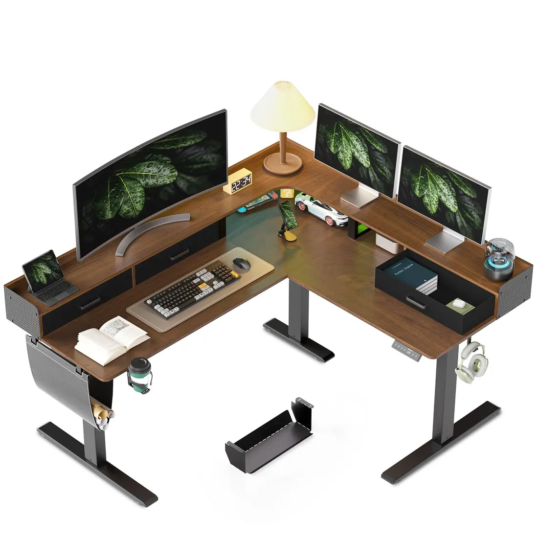 WALKINGDESK · Escritorio elevable en L 160 × 140 cm con tres cajones